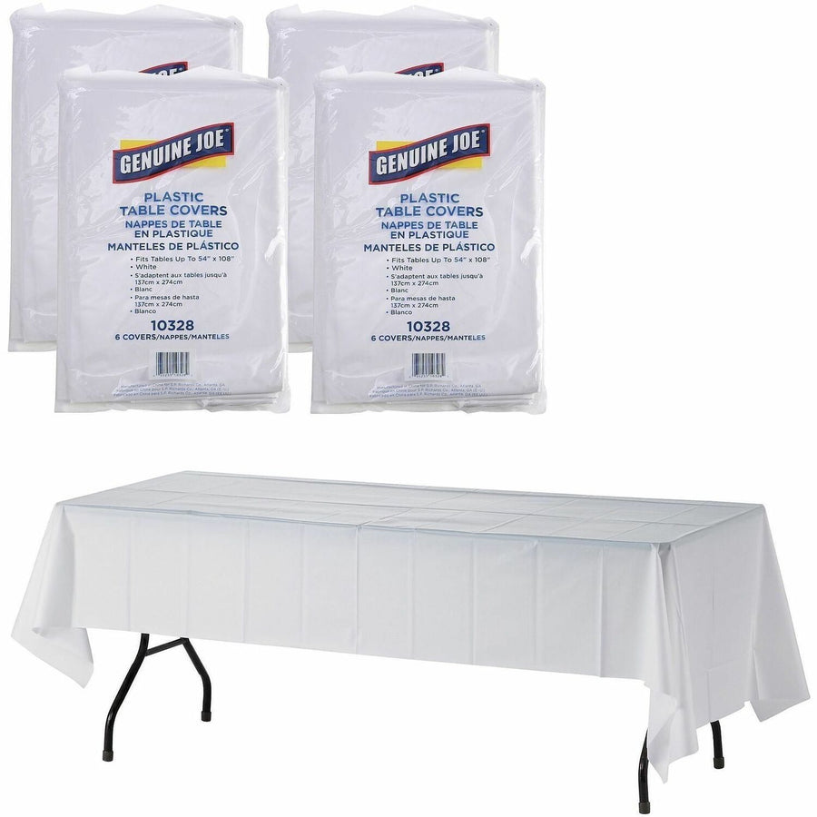 Genuine Joe Plastic Rectangular Table Covers, White, 4 / Carton, GJO10328CT