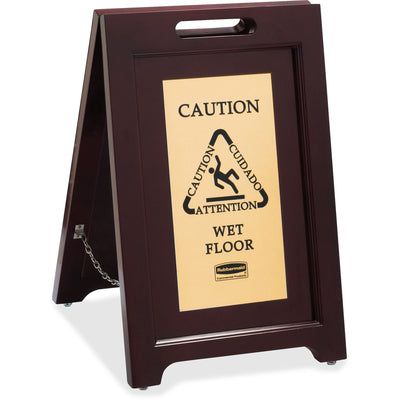 Rubbermaid Commercial Brass Plaque Wooden Caution Sign, Gold, RCP1867507