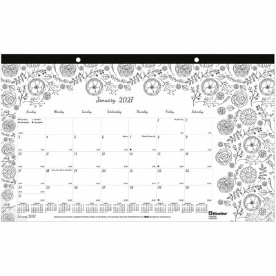 Dominion Blueline Blueline DoodlePlan Compact Desk Pad - Botanica, White, REDC2917001