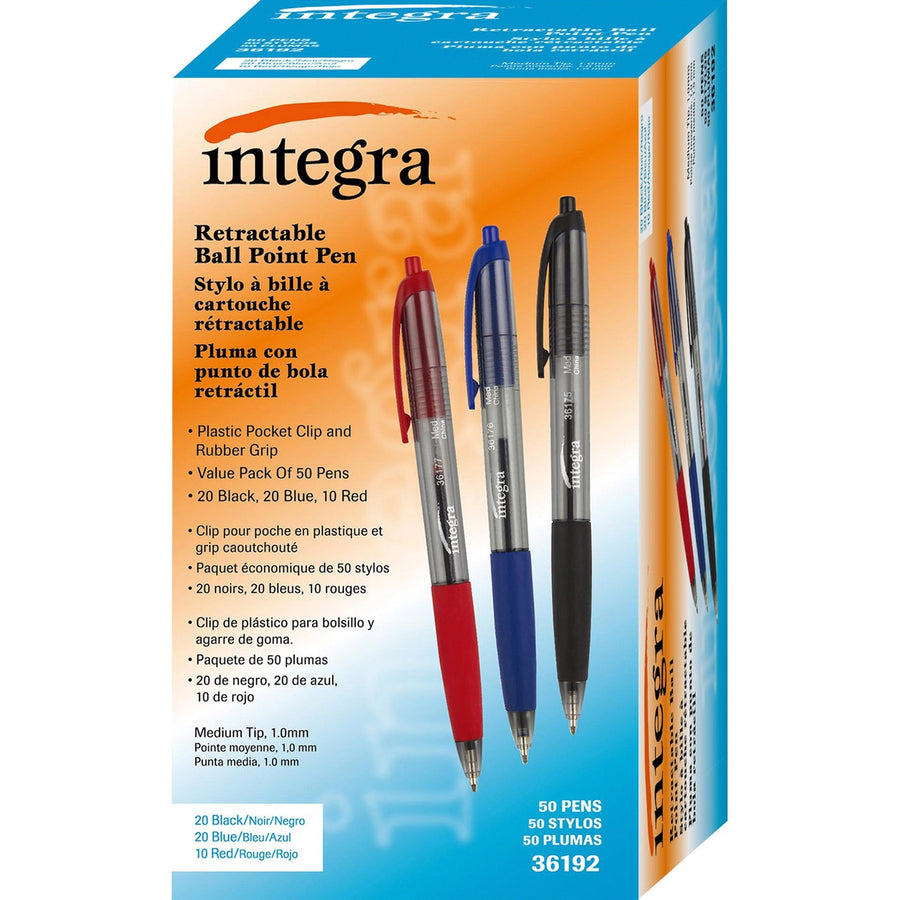 Integra 1.0mm Retractable Ballpoint Pen, Assorted, Smudge Resistant, 1 / Box, ITA36192