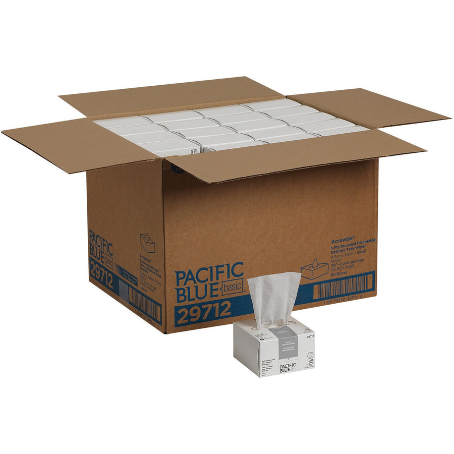 Pacific Blue Basic AccuWipe Recycled Disposable Delicate Task Wipers, 4.5" x 14", White, Fiber, Streak-free, 60 / Carton, GPC29712CT