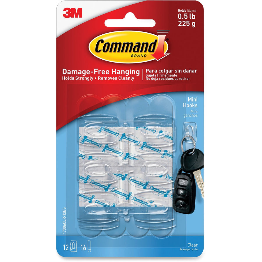 Command .5 lb. Clear Mini Hooks, 6 / Pack, MMM17006CLRES