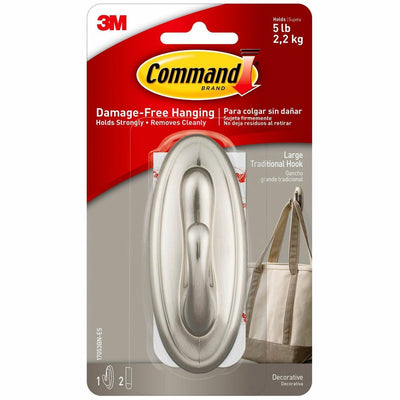 3M Command Traditional Hook - Large, Metallic Silver, 1 Pack, MMM17053BNES