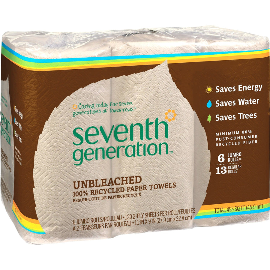 Seventh Generation 100% Recycled Paper Towels, Natural, Absorbent, 4 / Carton, SEV13737CT