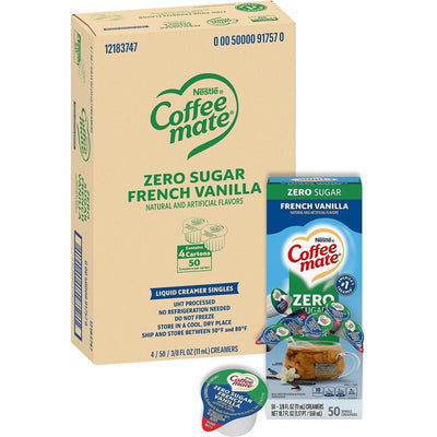 Coffee mate Zero-Sugar French Vanilla Nondairy Liquid Creamer Singles, Sugar-free, 4 / Carton, NES91757CT