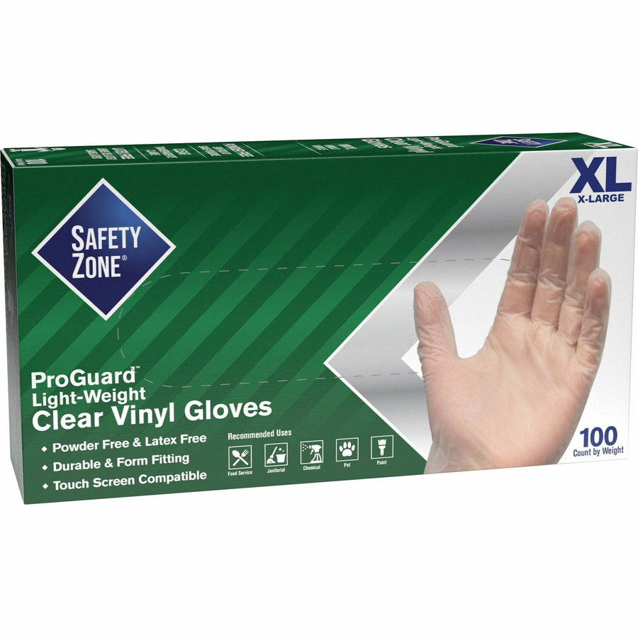 Safety Zone Powder Free Clear Vinyl Gloves, X-Large, Silicone-free, 100 / Box, SZNGVP9XLHH