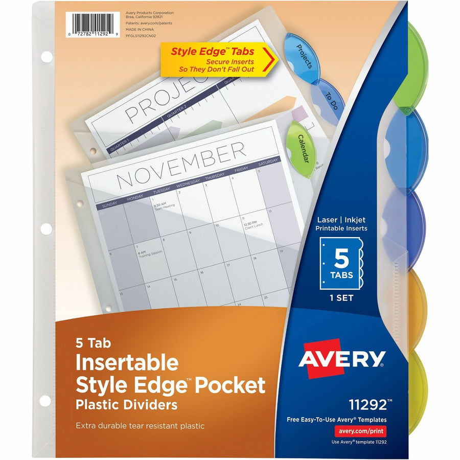 Avery Insertble Style Edge Plastic Pocket Dividers, Translucent, 5 / Set — view 1