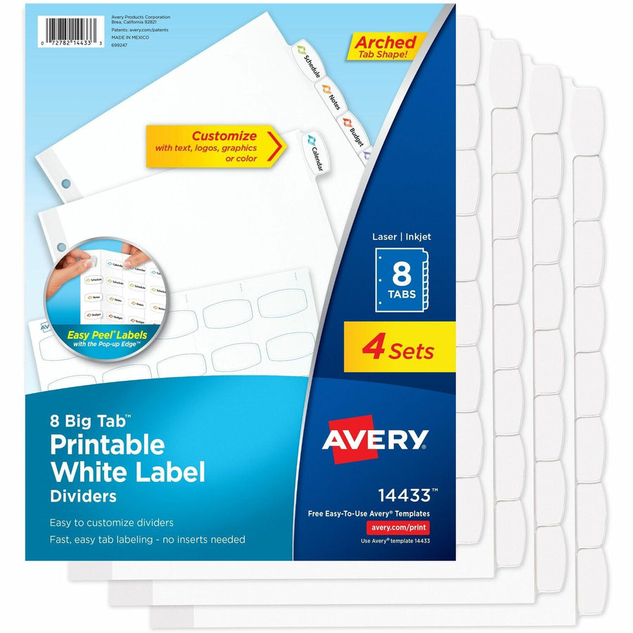Avery Big Tab Printable Label Dividers, Easy Peel Labels, 8 Tabs, White, 4 Set — view 1