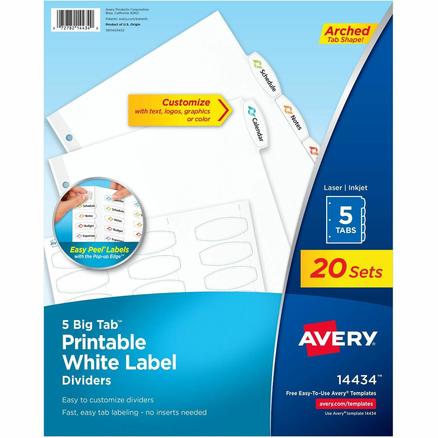 Avery Big Tab Printable White Label Dividers, 20 Set — view 1