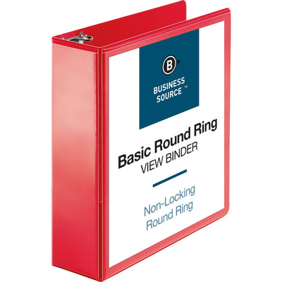 Business Source Round Ring Binder, Red, BSN09969