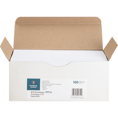 Business Source No. 10 Peel-to-seal Security Envelopes, White, 100 / Box, BSN99714