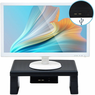 First Base DAC Stax MP-213 Height-Adjustable Monitor/Laptop Stand with 2-USB Ports, Black, DTA02159