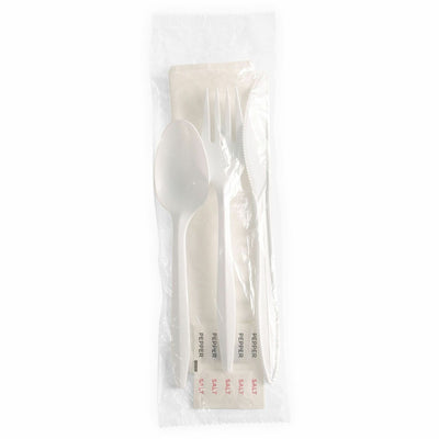 Genuine Joe 6-Piece Fork/Knife/Spoon Utensil Kit, White, 1 Carton, GJO58943