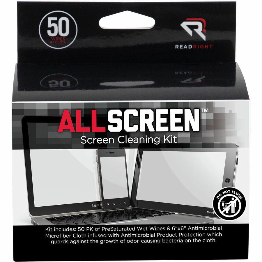 Advantus Read/Right Screen Cleaning Kit, Assorted, MicroFiber, Prevents Germs, 50 / Box, REARR15039