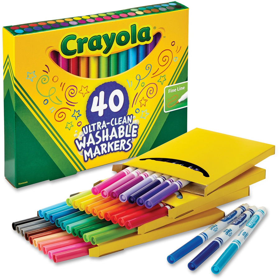Crayola Ultra-Clean Washable Markers, Assorted, Durable, 40 / Set, CYO587861
