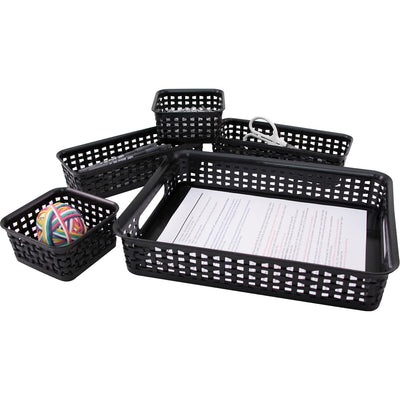 Advantus 5-pack Plastic Weave Bins, Black, AVT37530