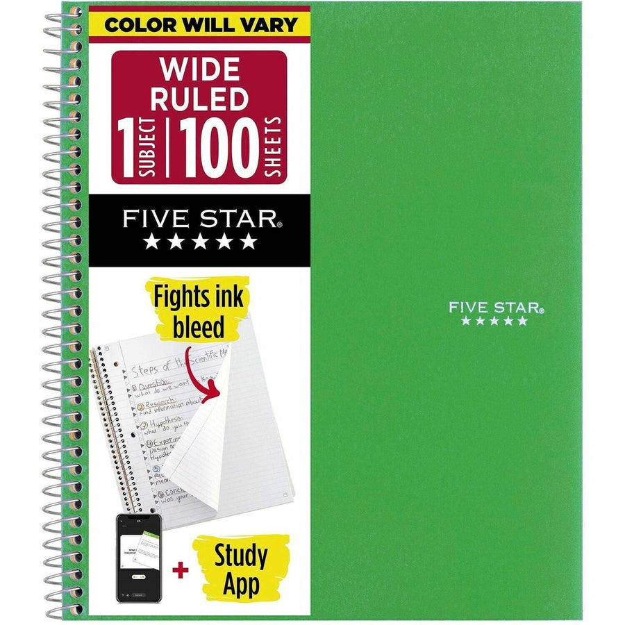 Five Star Wirebound Wide Rule 1-Subject Notebook, 8" x 10.5", Plastic, 100, MEA05200