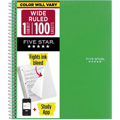 ACCO Five Star Wirebound Wide Rule 1-Subject Notebook, 8" x 10 1/2", MEA05200