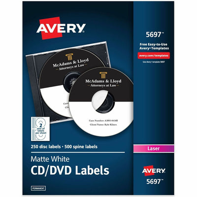 Avery Customize CD/DVD Labels, Matte White, 250 / Pack, AVE5697