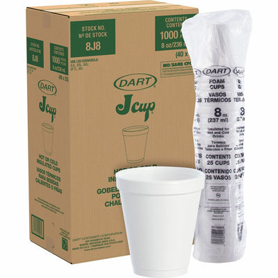 Dart Container J Cup 8 oz Insulated Foam Cups, White, 40 / Carton, DCC8J8CT