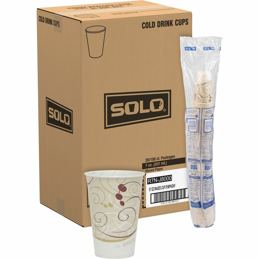 Solo 7 oz Waxed Paper Cold Cups, Beige, 7 fl oz, Wax Coated, 20 / Carton, SCCR7NJ8000