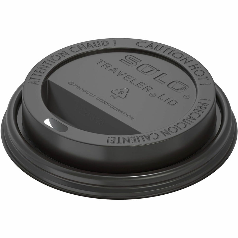Solo 10-24 oz PS Plastic Traveler Dome Cup Lid - Black, Polystyrene, Recyclable, 10 / Carton, SCCTLB316-0004