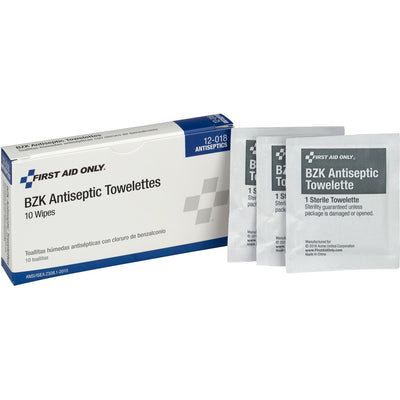 First Aid Only BZK Antiseptic Towelettes, White, 10 / Box, FAO12018