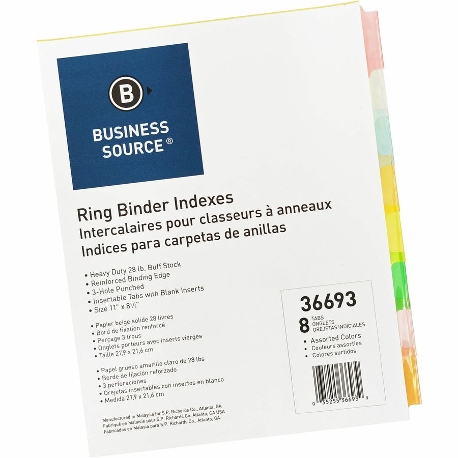 Business Source Insertable Tab Ring Binder Indexes, 50 / Box, BSN36693BX