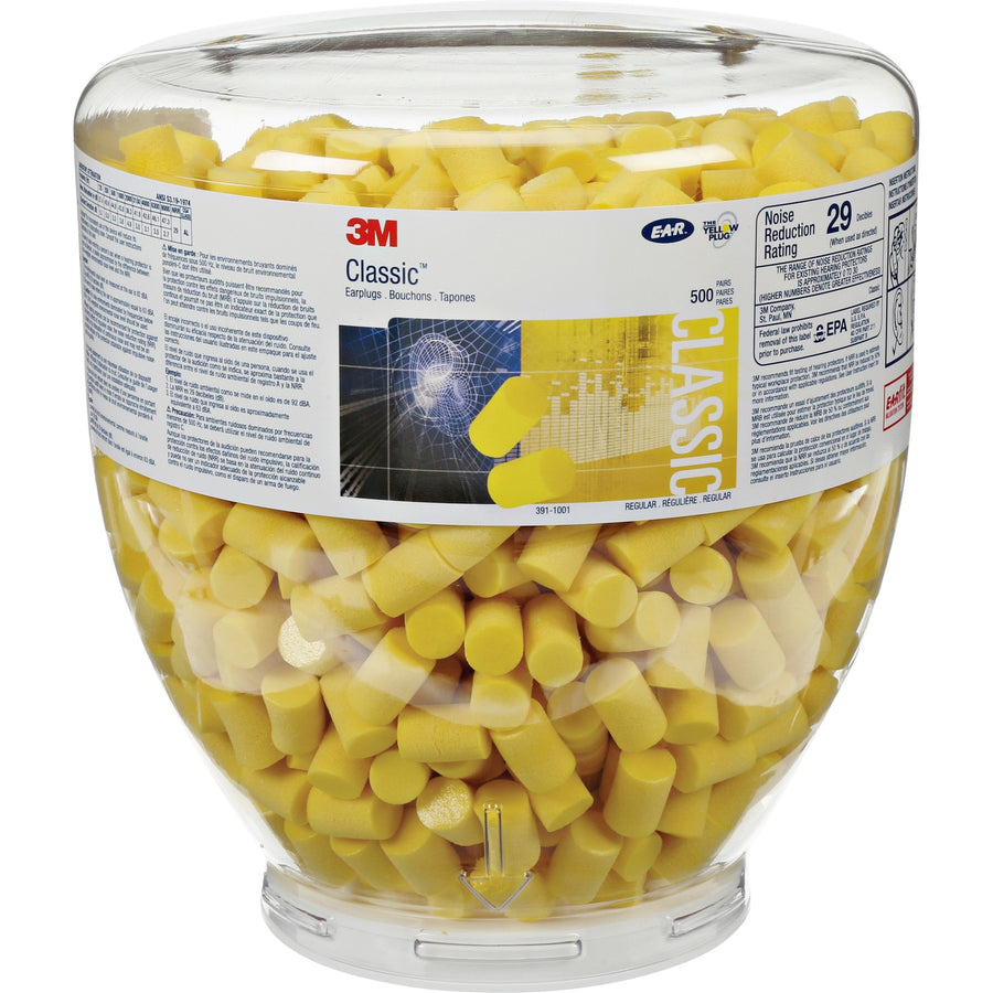 E-A-R Classic Earplugs, Medium, Yellow, Polyurethane Foam, 1 Bottle, MMM3911001