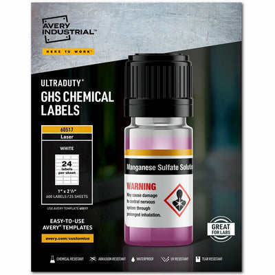 Avery UltraDuty Chemical Label, White, 1 Box, AVE60517