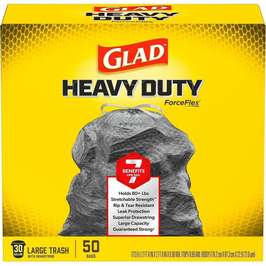 Glad ForceFlexPlus Drawstring Large Trash Bags, Black, 30 gal, Puncture Resistant, 1 / Box, CLO78997