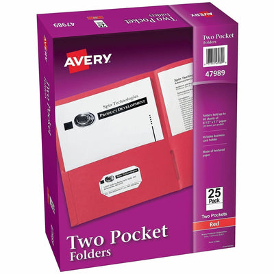 Avery Letter Pocket Folder, Red, 8 1/2" Width x 11" Length, 5 / Carton, AVE47989CT