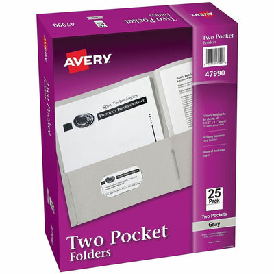 Avery Letter Pocket Folder, Gray, 8 1/2" Width x 11" Length, 5 / Carton, AVE47990CT