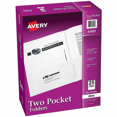 Avery Letter Pocket Folder, White, 8 1/2" Width x 11" Length, 5 / Carton, AVE47991CT
