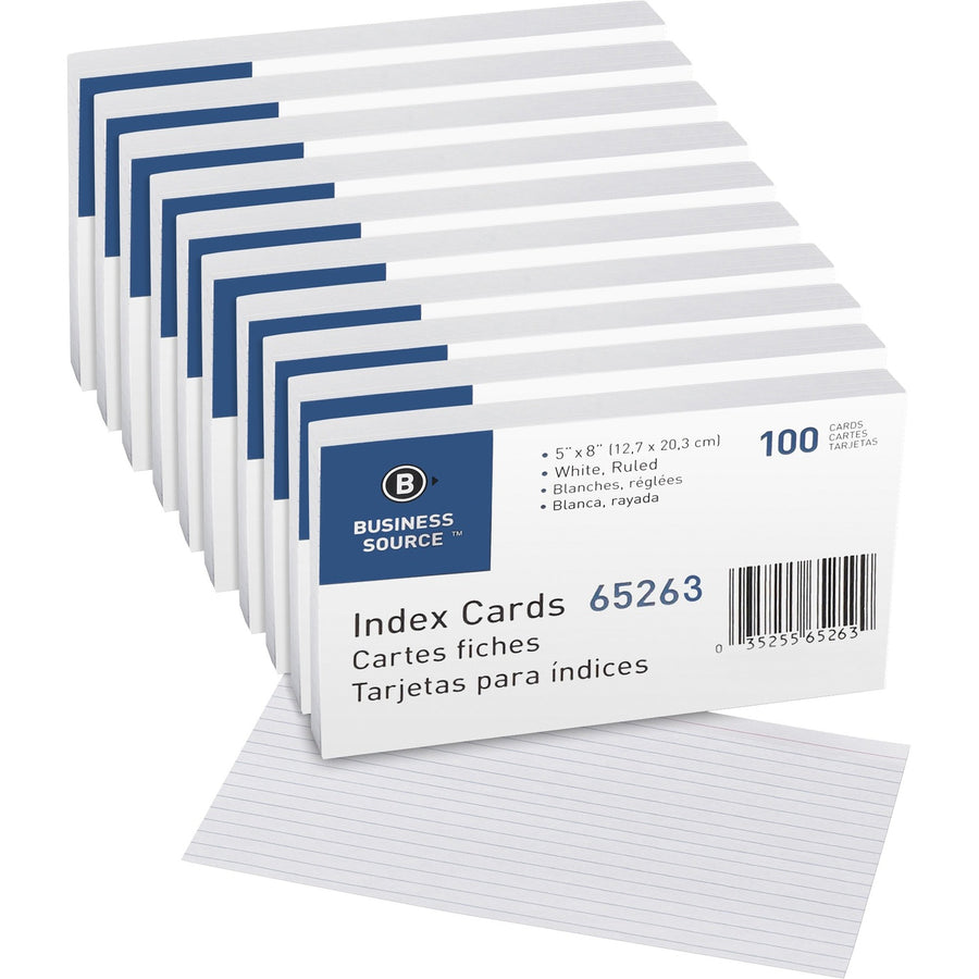 Business Source Ruled Index Cards, 8" x 5", 5 / Box — view 1