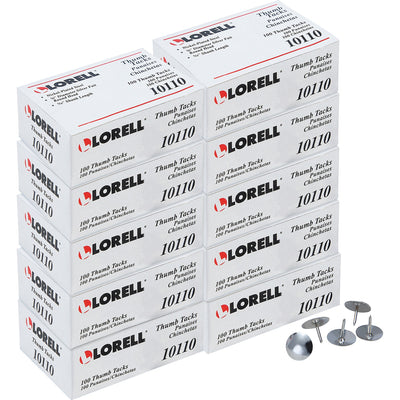Lorell 5/16" Long Thumb Tacks, Silver, 10 / Box, LLR10110BX