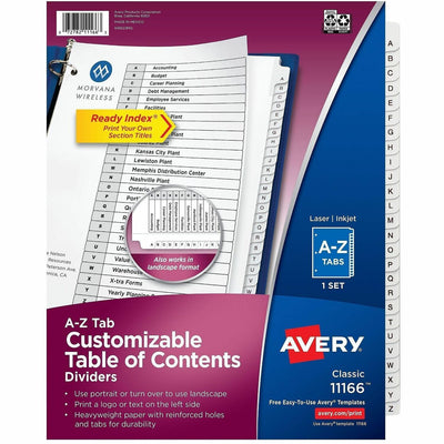 Avery Extra-Wide Dividers, 26 Tabs, Ready Index (11166), Black, 1 Set, AVE11166