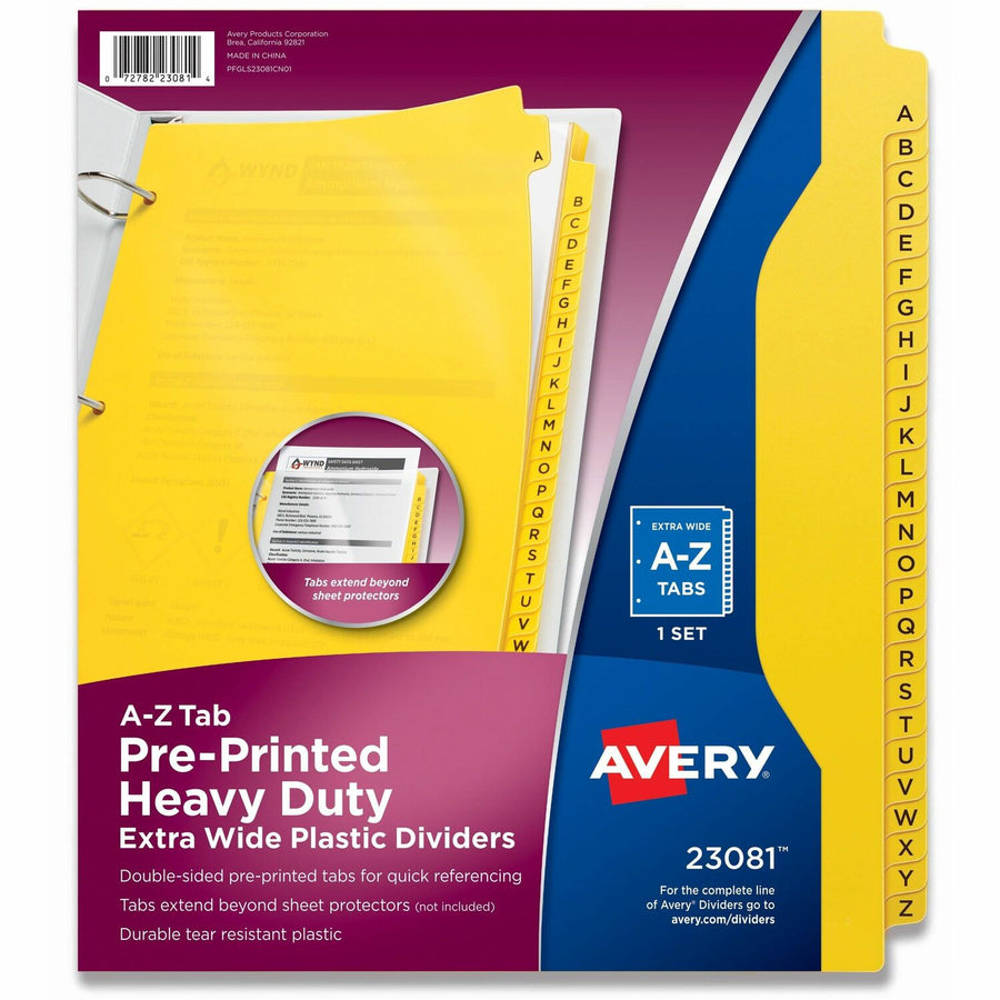 Avery Heavy-Duty Plastic A-Z Industrial Dividers, Yellow, 1 Set — view 1