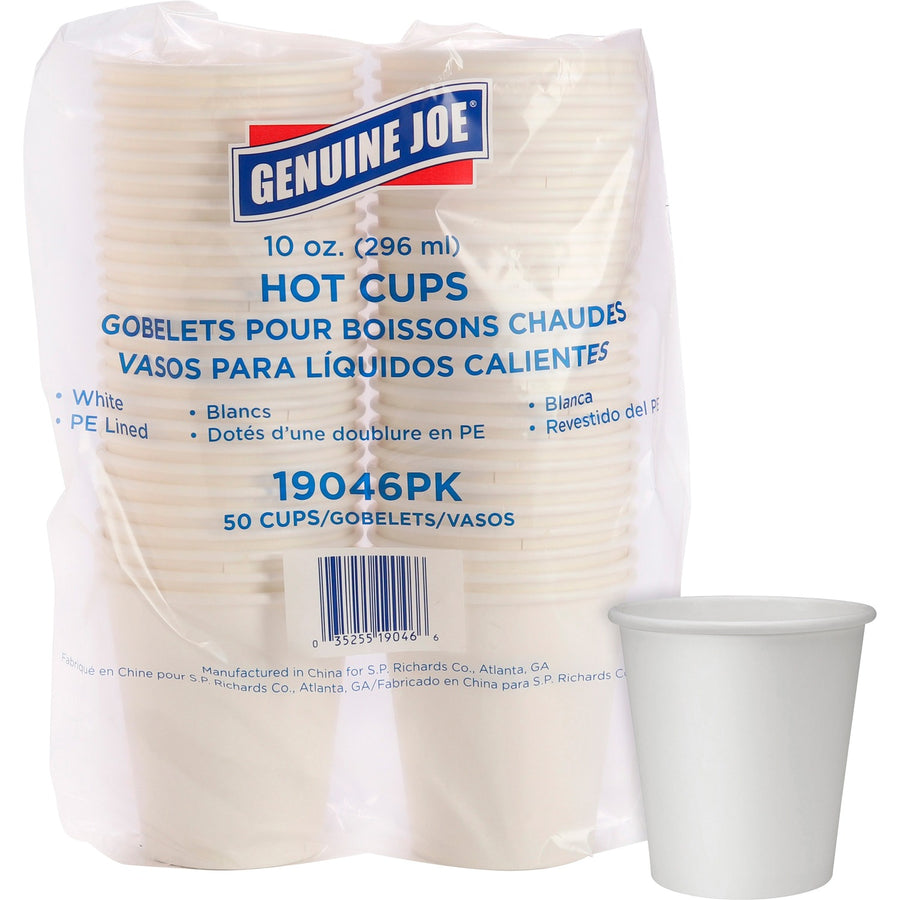 Genuine Joe 10 oz Disposable Hot Cups, White, Polyurethane, 10 fl oz, 5 / Bundle, GJO19046BD