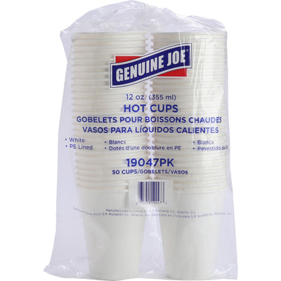 Genuine Joe 12 oz Disposable Hot Cups, White, 5 / Bundle, GJO19047BD