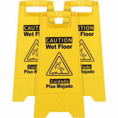 Genuine Joe Universal Graphic Wet Floor Sign, Yellow, 3 / Bundle, GJO85117BD