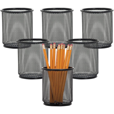 Lorell Mesh Wire Pencil Cup Holders, Black, 6 / Box, LLR84149BX