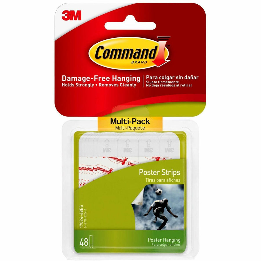 Command Poster Strips - Multi-Pack, White, 0.75", 2.75", Stain Resistant, 1 / Pack, MMM1702448ES