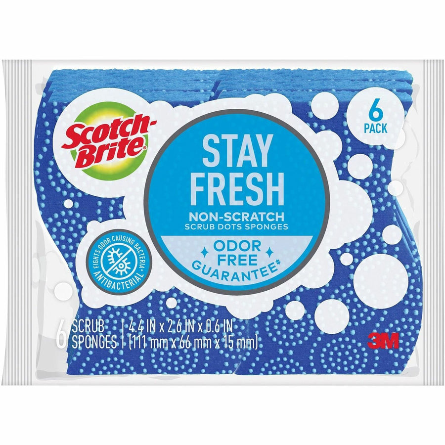 Scotch-Brite Scrub Dots Non-Scratch Sponge, 6.5" x 4.8", Blue, Antimicrobial, 1 / Pack, MMM203064