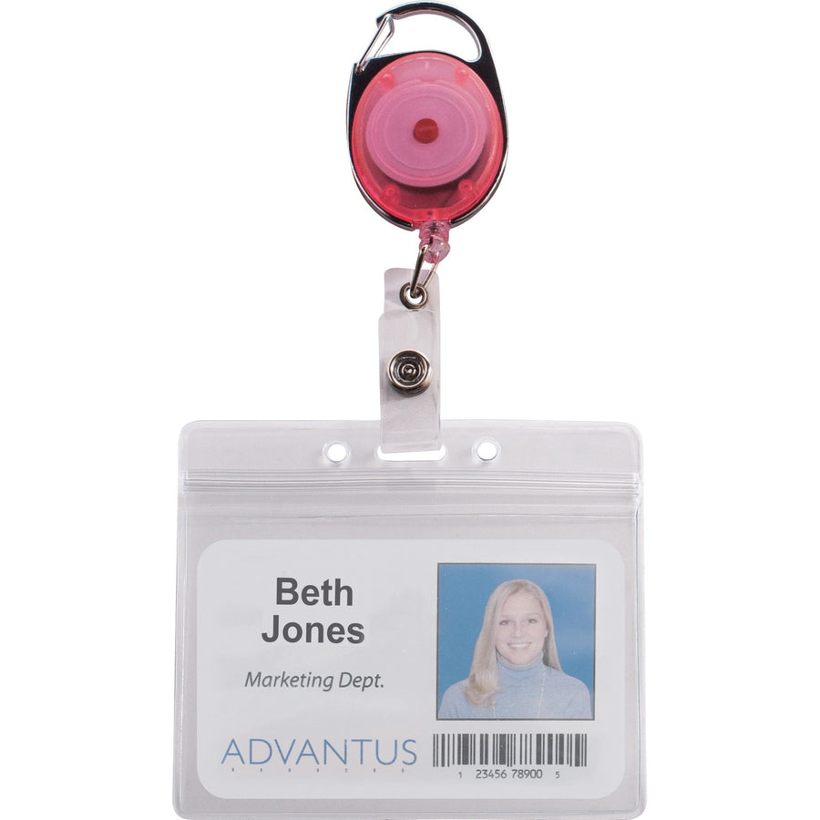Advantus Neon Carabiner ID Reels, Neon Pink, 20 / Pack — view 1