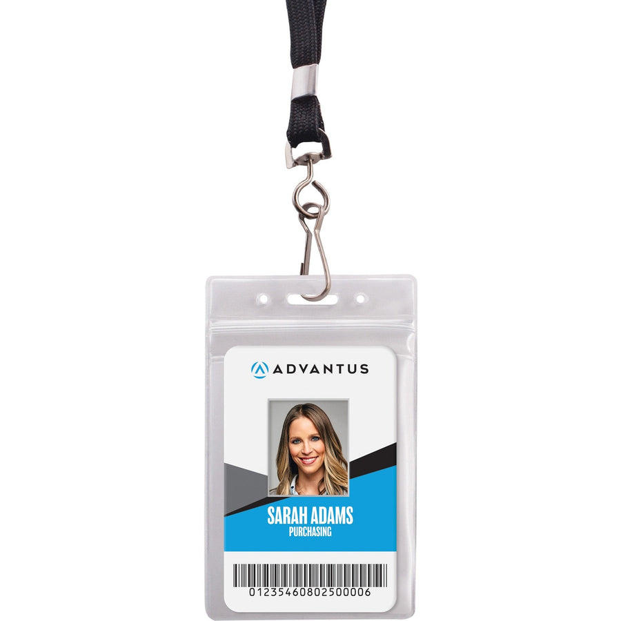 Advantus ID Holder/Lanyard Combo Pack, Black/Clear, Vinyl, Pre-punched, 20 / Pack, AVT91131