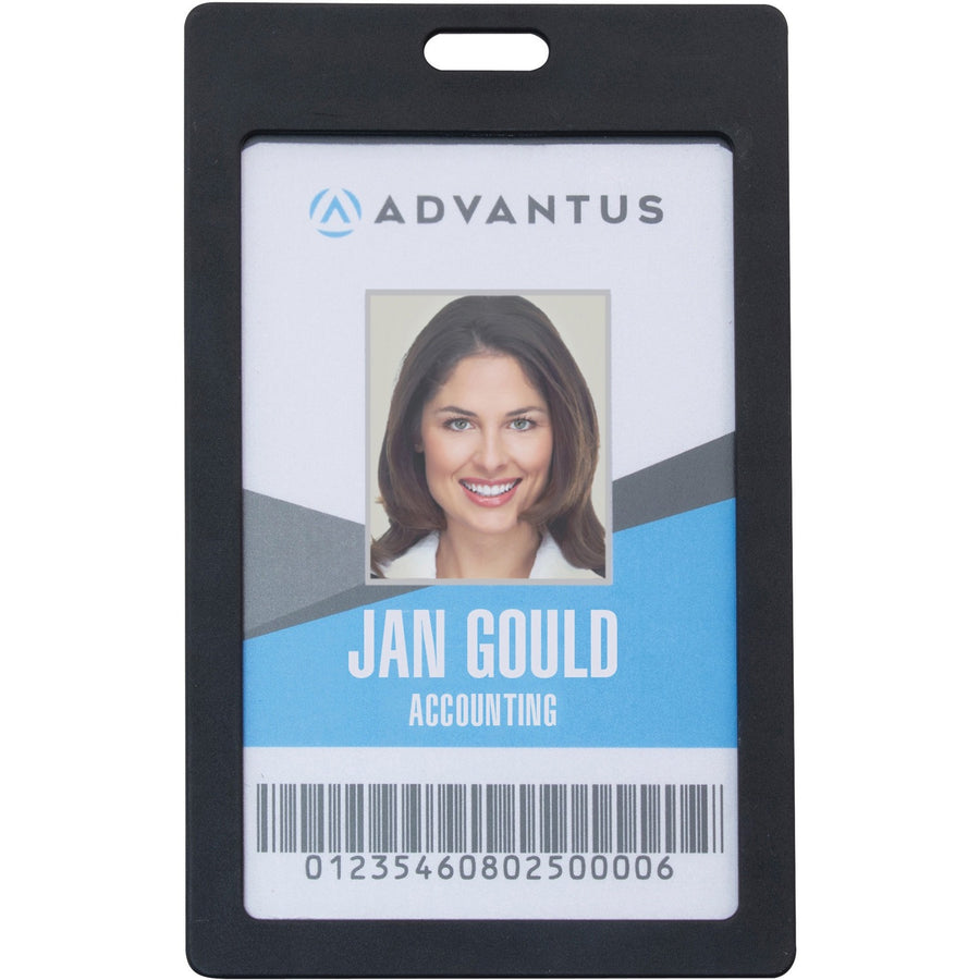 Advantus Vertical Rigid ID Badge Holder, Black, Plastic, Thumb Cut, 6 / Pack, AVT97068