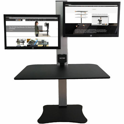Victor High Rise Electric Dual Monitor Height Adjustable Standing Desk Workstation, Aluminum, VCTDC450