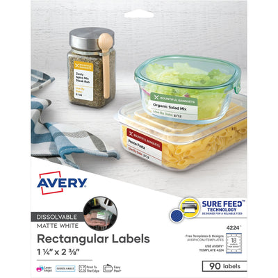 Avery Dissolvable Rectangle Labels, White, 1 Pack — view 1