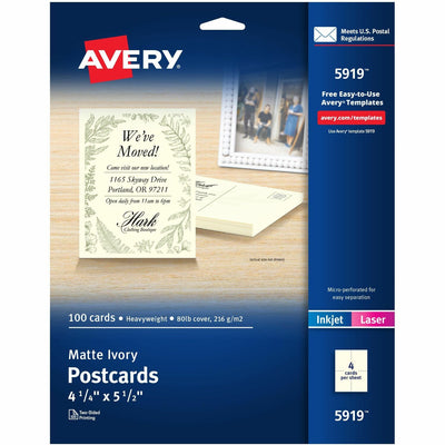Avery Postcards, Ivory, Two-Sided, 4-1/4" x 5-1/2", 100 Cards ), 1 Box — view 1